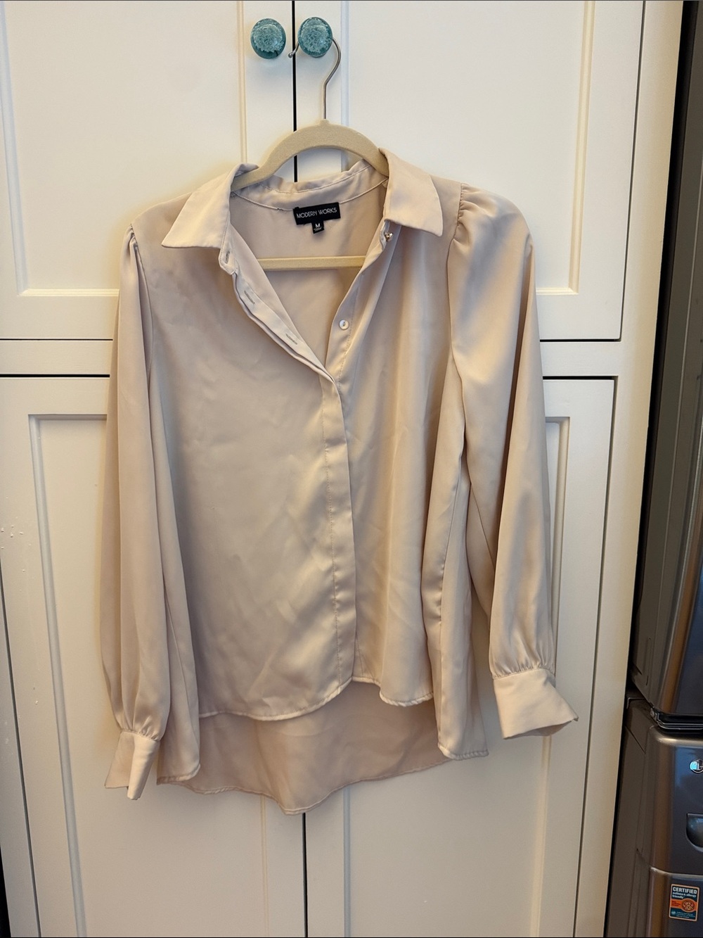 Modern Worlds Cream Satin Button-Front Blouse